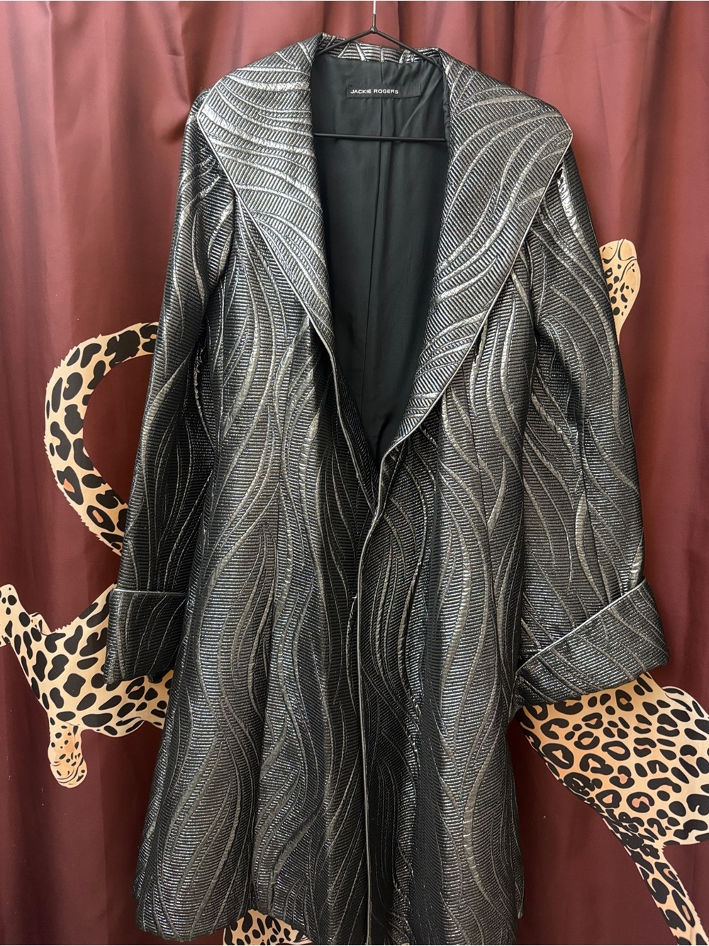 Jackie Rogers Gunmetal Silk Open-Front Jacket